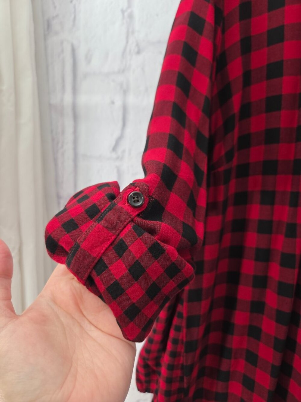 J.Jill Extra Large Red Black Plaid Roll Tab Longsleeve Fall Casual Shirt - Picture 4 of 11